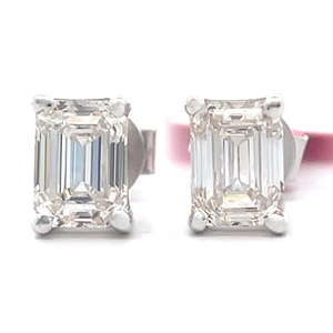 lot 8 image: NEW 2 Carat Diamond Emerald Cut Solitaire Stud Earrings in 14k White Gold w EGL Card VIDEO