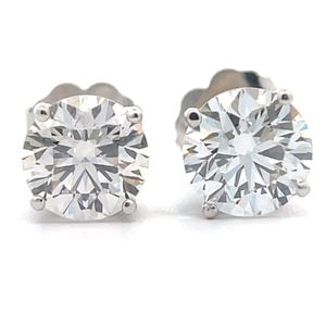 lot 9 image: NEW 2 Carat Diamond Round Solitaire Four-Prong Stud Earrings in 14k White Gold VIDEO
