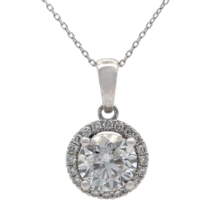 lot 10 image: NEW 1.12 Carat Diamond PavHalo Pendant in 14k White Gold w EGL CARD VIDEO