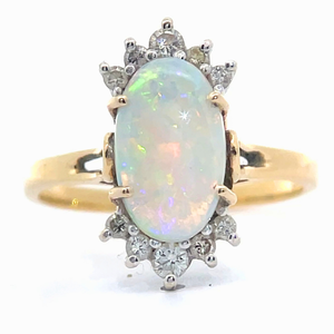 lot 13B image: 0.20 Carat Diamond & Oval White Opal Cluster Ring in 14k Two-Tone Gold VIDEO