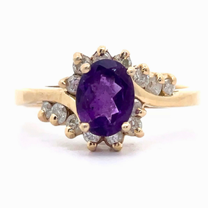 lot 20B image: 0.50 Carat Diamond & Oval Vivid Purple Amethyst Ring in 14k Yellow Gold VIDEO