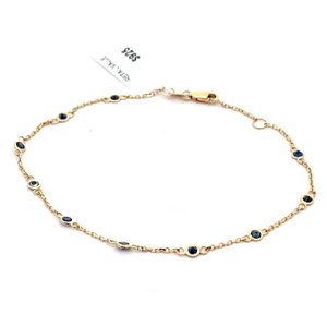 lot 33 image: NEW Blue Sapphire Bezel Station Bracelet in 14k Yellow Gold Retail $925 VIDEO