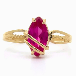 lot 33B image: Beautiful Open Shank Style w. Marquise Ruby Ring in 14k Yellow Gold VIDEO