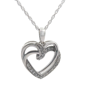 lot 34 image: NEW 0.25 Carat PavDiamond Double Ribbon Heart Halo Pendant Necklace VIDEO