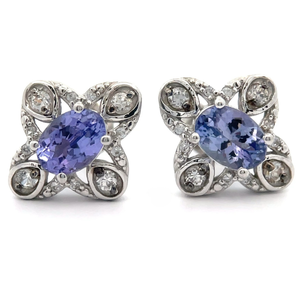 lot 42 image: NEW Ornate Tanzanite & White Sapphire Flower Stud Earrings VIDEO