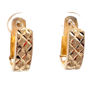 lot 49B image: Textured Basketweave Diamond-Cut Oblong Hoop Earrings in Yellow Gold VIDEO