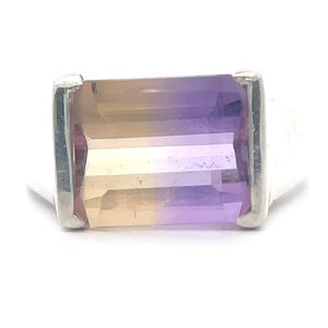 lot 55B image: Modern Emerald Cut Ametrine Tension Set Solitaire Ring VIDEO