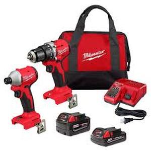 Milwaukee M18 18-Volt Lithium-Ion Brushless Cordless Compact Hammer Drill/Impact Combo Kit (2-Tool) with (2) Batteries, Bag  Customer Returns See Pictures