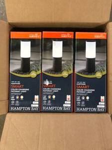 lot 8 image: Hampton Bay Hartford 351 Lumen Low Voltage Millennium Black LED Smart Outdoor Bollard Light Powered by Hubspace    Customer Returns See Pictures