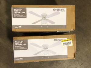 lot 5 image: Lot of Littleton 42 in. LED Indoor White Ceiling Fan with Light Kit   Customer Returns See Pictures