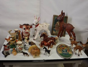 lot 59 image: LARGE LOT OF FIGURINES Small Medium Large, figurines for every occasion. Includes Vintage String Dispenser