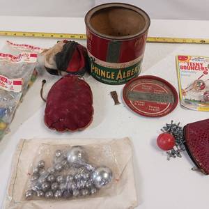 lot 76 image: MARBLE MADNESS LOT - New - Unopened Marble King and More STEEL Marbles & Prince Albert Storage Tin