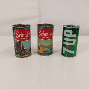 1940's Tin Schmidt Beer Cans with authentic Schmidt handles