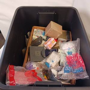 lot 85 image: AVON - LOT - LARGE MYSTERY BOX - Jewelry - Trinkets - Keychains - Pins - Unopened Avon Collectibles