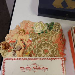 lot 97 image: Large Vintage 3-D Greeting Card, pencils & stationary