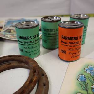 lot 98 image: Vintage LOT - Coin Banks - Stationary - Horseshoes - Deposit Bag & more
