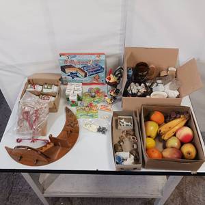 lot 139 image: Large LOT - Vintage Wax Fruit - Figurines - Wall Hanger Shelf - Cups