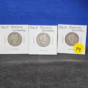 lot 14 image: (3) 1916-D Barber Quarters