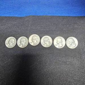 lot 15 image: (6) 1950s Washington 25c