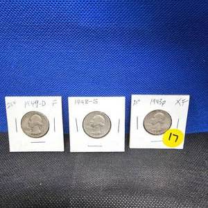 lot 17 image: (3) Washington Quarters, 1943-P,1948-S, 1949-D