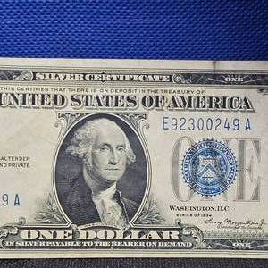 lot 18 image: 1934 Washington Silver Certificate Funny Back