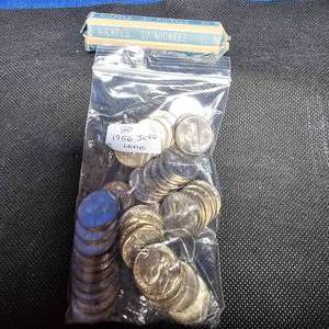 lot 40 image: Full Roll 1950s Nickels and (50)Jefferson Nickels UNC