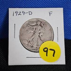 lot 97 image: 1929-D Walking Liberty Half Dollar, Fine