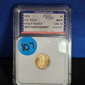 lot 107 image: 2016, 110th oz Gold Eagle, 30th Anniversary, MS70