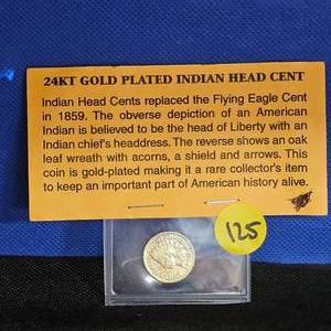 lot 125 image: 1888, 24 Karat Gold Plated Indian Head Cent