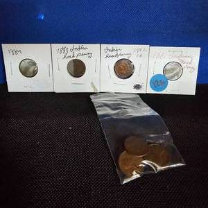 lot 126 image: (4) Indian Head Pennies, 1881-1884, and (6) Wheat Pennies