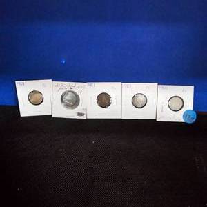 lot 128 image: (5)1901 Indian Head Cents