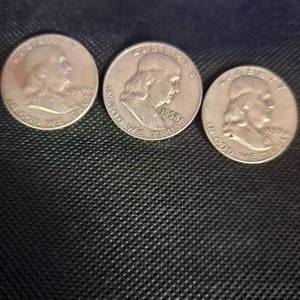 lot 142 image: (3) Franklin Half Dollar, 1958-1960