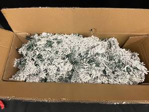 lot 10 image: 6.5ft Flocked Artificial Christmas Tree in Box