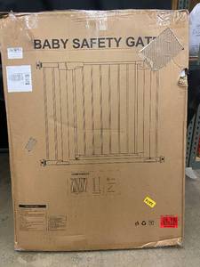 lot 32 image: Mumeasy Baby Safety Gate with Metal Walk-Through Dual-Lock System