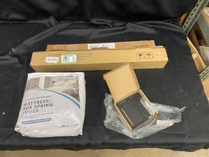 lot 42 image: Collection of Household Items Waterproof Mattress Cover, Curtain Rod, Garage Tool