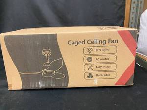 lot 62 image: Sunfine Modern Black Caged Ceiling Fan with LED Light