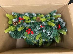 lot 86 image: Box of Artificial Evergreen Christmas Garland with Red Berries
