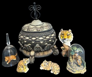 lot 60 image: Beautiful Home Decor including Tiger Figurines and Large Trinket Box