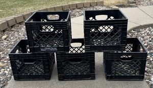 lot 140 image: Five Black Plastic Storage Crates