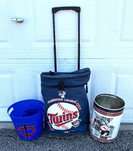 lot 182 image: Minnesota Twins Baseball Cooler, Bucket and Waste Can