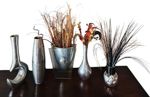 lot 42 image: Pretty Silver Accented Vases Some with Faux Foliage