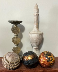 lot 245 image: Candle Holder, Finial and Decorative Spheres