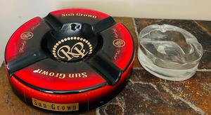 lot 228 image: Rocky Patel Ceramic 4 Cigar Ashtray and Vintage Clear Glass Horse Etched Ashtray