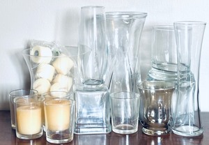 lot 155 image: Lot of Decor including Glass Votives, Vases and Candles
