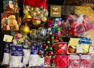 lot 296 image: Christmas Decor including Ornaments, Boxes, Bows and More