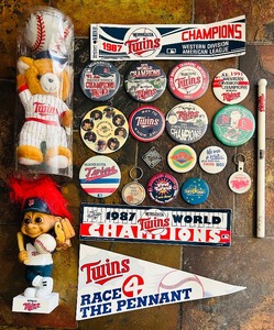 lot 290 image: Awesome Minnesota Twins Collectables Including Troll Bobble Head, Buttons, Stickers and More