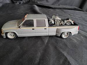 lot 14 image: Harley Davidson Chevy Truck & Motorcycle (Cycle is missing handle bars)