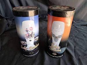 lot 49 image: Harley Davidson 22oz American Beauty Pilsner & Coster Set & 22 OZ Pinstripe Eagle Pilsner & Coster set