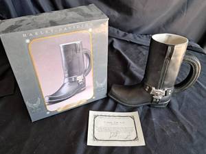 lot 59 image: Harley Davidson Engineer of the Road Special Edition Glass Boot NIB