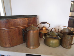 lot 58 image: Copper Boiler, Pots, Pitcher